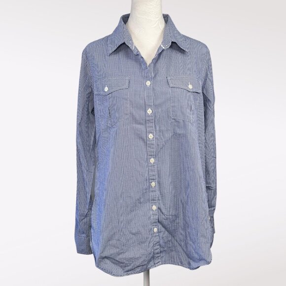 Lilly Pulitzer Blue Gingham Button Down Shirt Resort Fit Cotton Size Medium - Picture 1 of 9